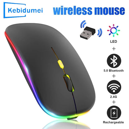Ratón inalámbrico Bluetooth para tableta, recargable, con retroiluminación RGB de 1600 DPI, para PC, portátil, 2,4 GHz, USB
