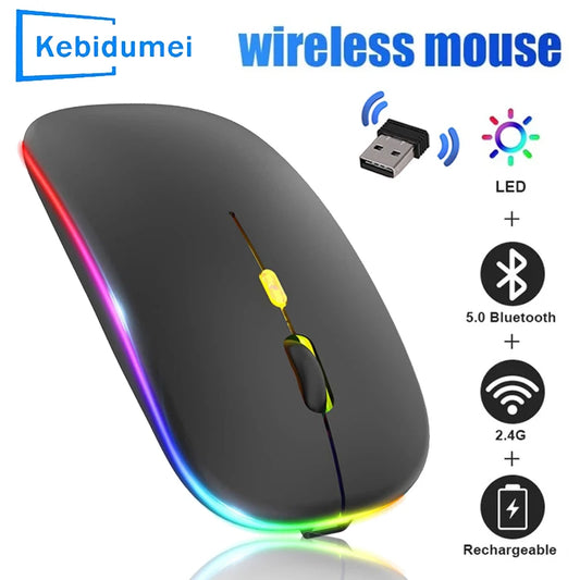 Ratón inalámbrico Bluetooth para tableta, recargable, con retroiluminación RGB de 1600 DPI, para PC, portátil, 2,4 GHz, USB