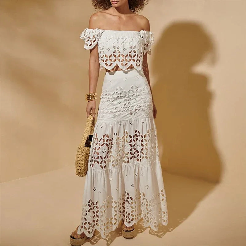 Flaxmaker - Traje de baño de bikini sexy sin tirantes y ahuecado para mujer, chaleco liso sin mangas, falda recta, conjunto informal elegante de verano para mujer