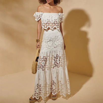 Flaxmaker - Traje de baño de bikini sexy sin tirantes y ahuecado para mujer, chaleco liso sin mangas, falda recta, conjunto informal elegante de verano para mujer