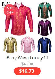 Camisas de seda de diseño para hombre en azul, dorado, verde, rojo, blanco y negro. Estampado cachemir bordado. Corte ajustado. Blusas casuales de manga larga.