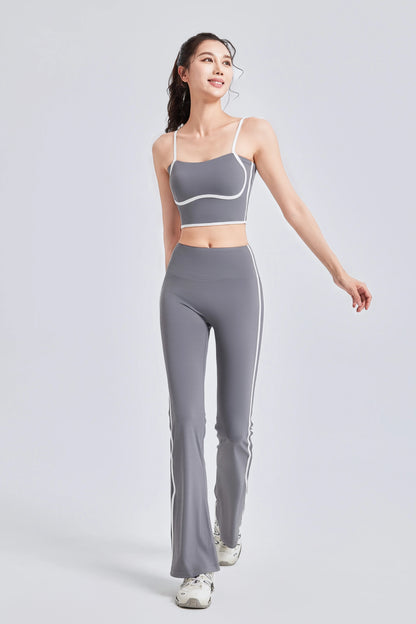 Conjunto de yoga a rayas para mujer, ropa de gimnasio, sujetador deportivo sexy, pantalones acampanados de cintura alta, pantalones de fitness para correr y levantar la cadera, novedad de 2025