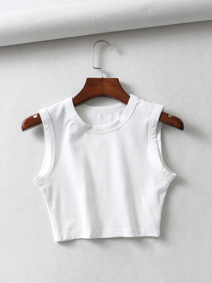 Tops cortos blancos vintage de verano para mujer, estilo motero, estilo punk negro, camiseta sin mangas sexy, ropa urbana coreana, top corto sin mangas para mujer