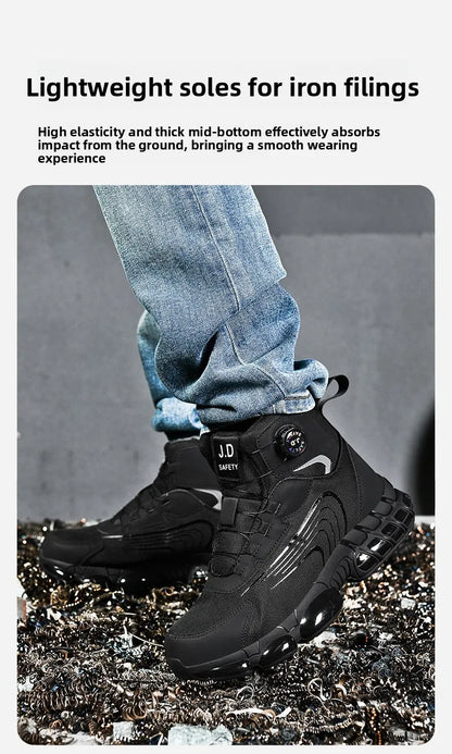 Zapatos de seguridad de caña alta para hombre con botón giratorio, resistentes a impactos y perforaciones, zapatillas de moda para hombre, calzado de seguridad profesional.