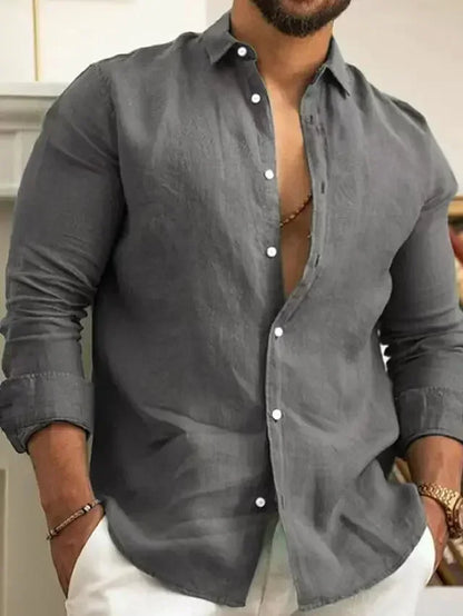 Camisa de hombre de color liso, de algodón y lino, estilo juvenil informal