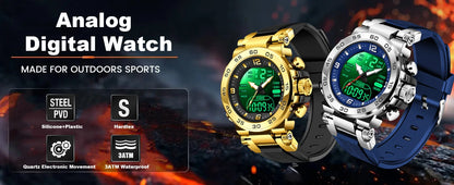 Relojes FOXBOX para hombre, marca superior, reloj de pulsera analógico digital de cuarzo de lujo para hombre, reloj luminoso con pantalla de doble horario resistente al agua para hombre