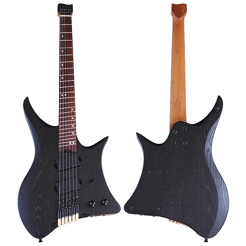 Mini guitarra eléctrica de 6 cuerdas sin pala, 30 pulgadas, cuerpo de madera maciza de paulownia, mástil de arce.