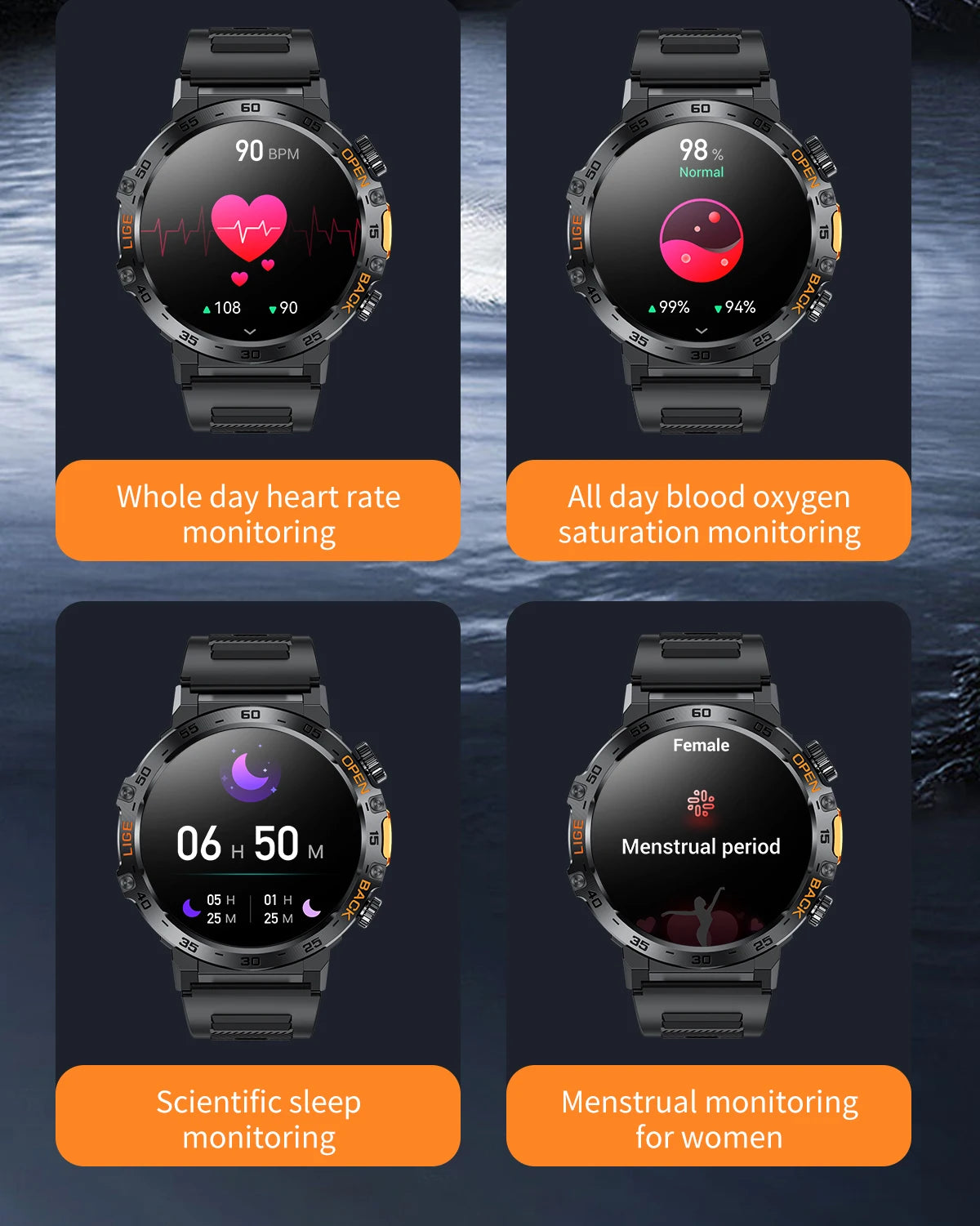 Nuevo reloj inteligente militar para hombre, pantalla AMOLED HD de 360*360, resistente al agua, con linterna LED, deportivo, para Android e iOS.