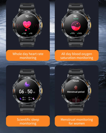Nuevo reloj inteligente militar para hombre, pantalla AMOLED HD de 360*360, resistente al agua, con linterna LED, deportivo, para Android e iOS.