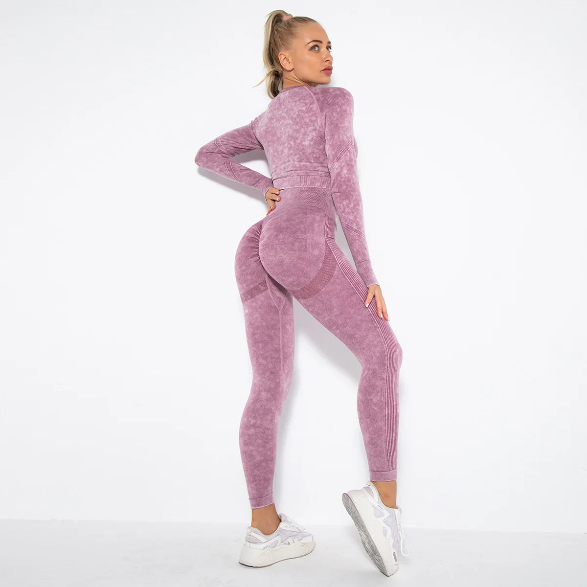 Conjunto de gimnasio con top corto sin costuras para mujer, conjunto de entrenamiento de yoga, ropa deportiva, leggings push up, chándal