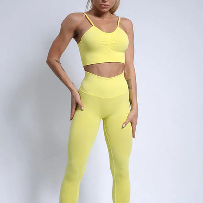 Conjunto deportivo para mujer, top deportivo, leggings de yoga, sujetador deportivo, leggings sin costuras para realce de glúteos.