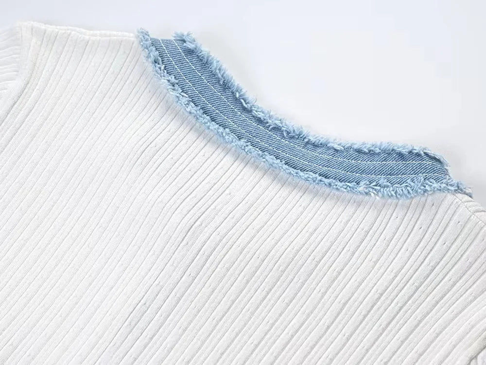 Elegante vestido largo de punto para mujer, con contraste, cuello redondo, manga corta, botones metálicos, corte ajustado, ideal para oficina y viajes.