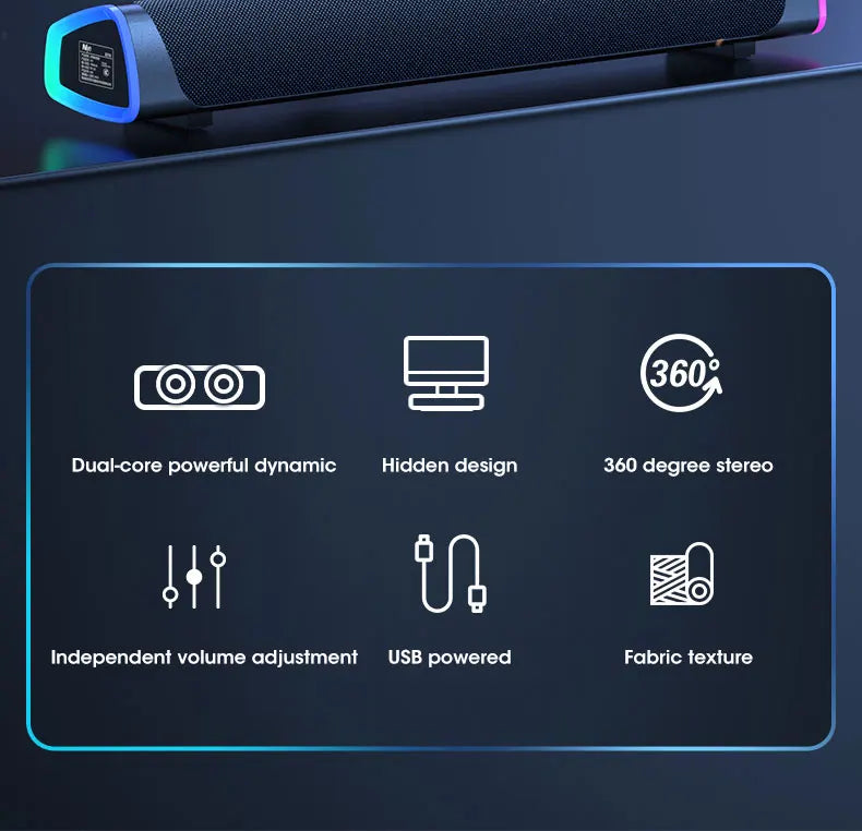 Altavoz Bluetooth inalámbrico, barra de sonido estéreo 4D, altavoces envolventes para el hogar, para portátil, proyector, reproductor de música de PC, entrada auxiliar de 3,5 mm, cable USB.