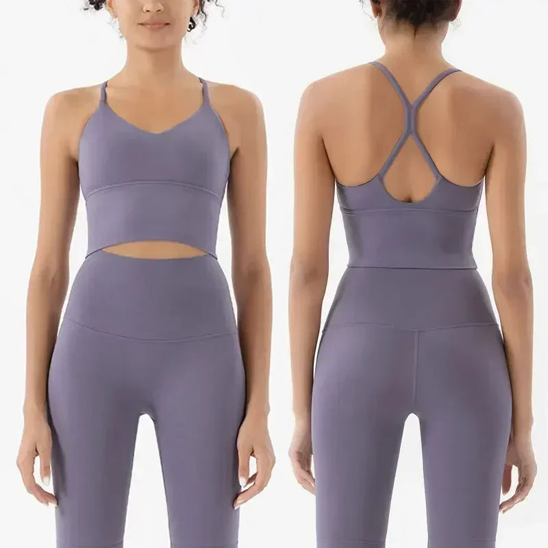 Ropa deportiva para mujer, conjunto de sujetador y leggings deportivos para gimnasio, 2 piezas, ropa deportiva femenina con sensación de desnudez, chándal para mujer