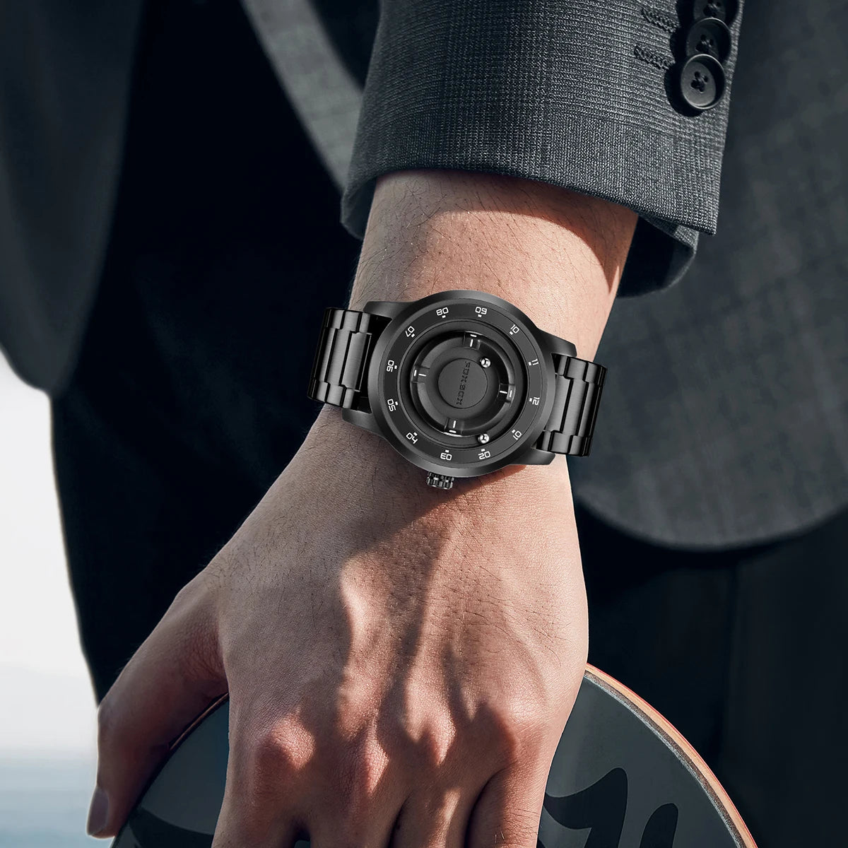 Reloj FOXBOX con diseño de planeta, puntero magnético flotante, rodamiento de bolas libre, creativo, sencillo, resistente al agua, de cuarzo para hombre.