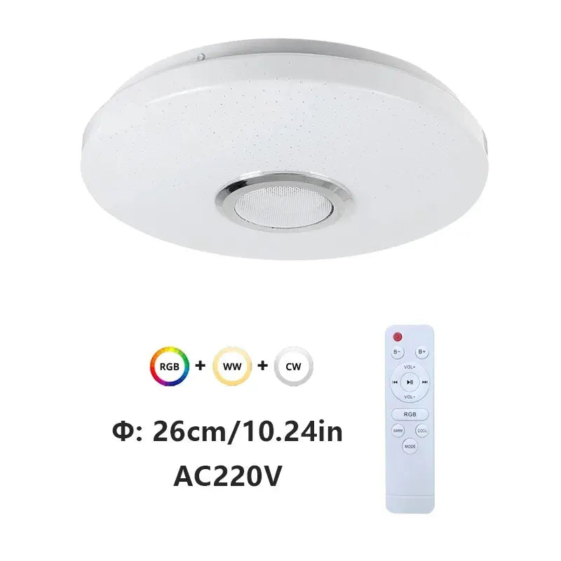 Lámparas de techo modernas RGB con atenuación, iluminación para el hogar mediante aplicación, Bluetooth y música, 52 W (36 W), luces de techo inteligentes con control remoto, 220 V CA