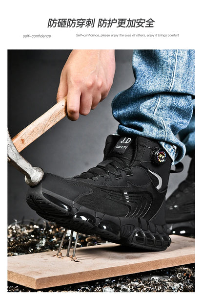 Zapatos de seguridad de caña alta para hombre con botón giratorio, resistentes a impactos y perforaciones, zapatillas de moda para hombre, calzado de seguridad profesional.