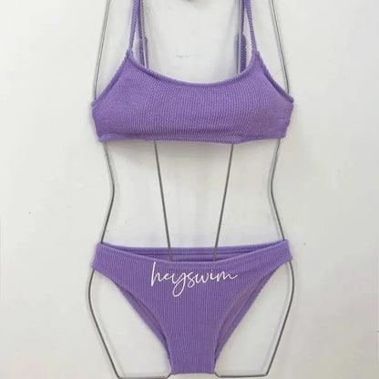 Conjunto de bikini multicolor estilo coreano japonés para mujer, traje de baño de vacaciones para niña, diseño de colores separados, ropa de playa de moda