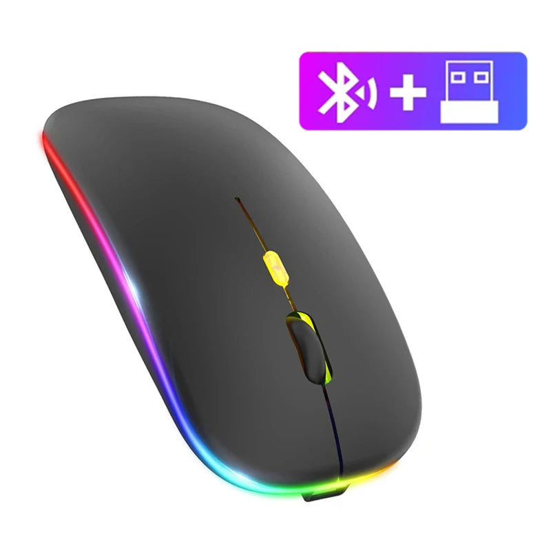 Ratón inalámbrico Bluetooth para tableta, recargable, con retroiluminación RGB de 1600 DPI, para PC, portátil, 2,4 GHz, USB