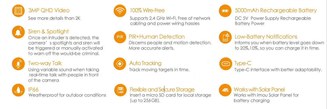 Cámara de seguridad IMOU Cell PT Lite de 3 MP con batería, paneles solares, visión nocturna a color, protección Wi-Fi y protección para exteriores.