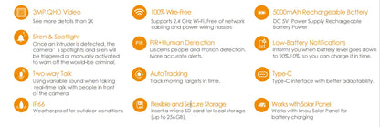 Cámara de seguridad IMOU Cell PT Lite de 3 MP con batería, paneles solares, visión nocturna a color, protección Wi-Fi y protección para exteriores.