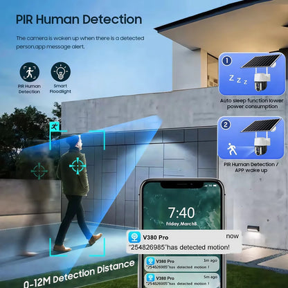 Cámara exterior 2K HD 5MP con batería integrada, alimentación solar, tarjeta SIM 4G, monitor de red, seguimiento automático, audio IP, cámara de videovigilancia PTZ V380