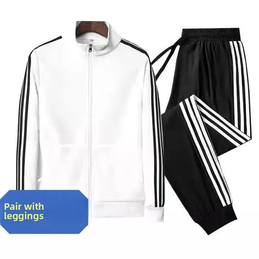 Conjunto de ropa deportiva informal para hombre, primavera y otoño, cárdigan abierto de tres rayas finas, sudadera con capucha y pantalones, conjunto ligero para hombre