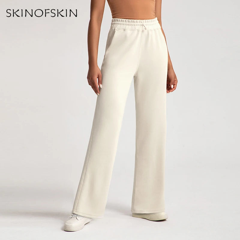 Pantalones de yoga de modal lavados con arena de alta calidad para mujer, mallas de capa de aire de cintura alta, pantalones deportivos rectos y holgados para correr y actividades de ocio.