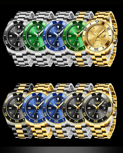 Relojes de moda LIGE para hombre, de lujo, luminosos, con calendario, para negocios, resistentes al agua, cronógrafo, de acero inoxidable, de cuarzo.