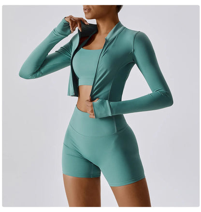 Conjunto de yoga de 3 piezas para mujer, conjuntos de entrenamiento, ropa deportiva para gimnasio, ropa deportiva con cremallera, leggings de manga larga y cintura alta, trajes deportivos, traje de yoga