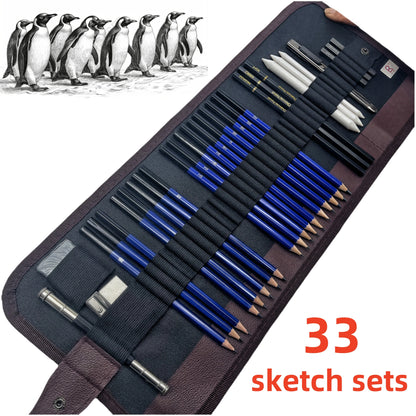 33 piezas de suministros de dibujo, suministros de dibujo para artistas, suministros de dibujo para niños, juegos de bocetos, aprendizaje de estudio, productos de almacenamiento