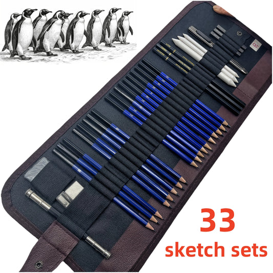 33 piezas de suministros de dibujo, suministros de dibujo para artistas, suministros de dibujo para niños, juegos de bocetos, aprendizaje de estudio, productos de almacenamiento