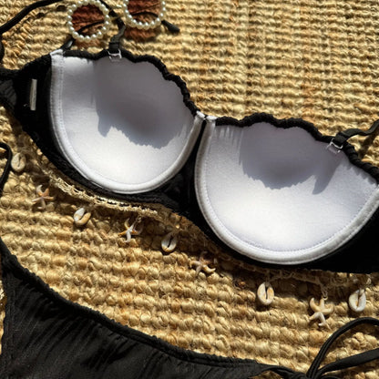 VigoBreviya 2025 Traje de baño de tiras sólidas para mujer Bikini sexy push up brasileño para mujer Traje de baño de playa para mujer Traje de baño de tanga de corte alto atado