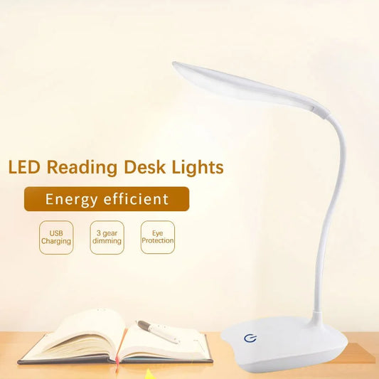 Lámpara de escritorio LED recargable por USB, luz de noche para dormitorio, lámpara de lectura para estudiantes, protección ocular