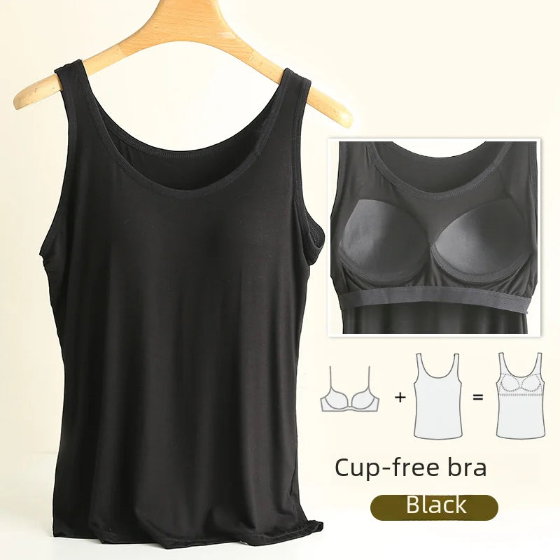 Chaleco de modal para mujer con almohadilla para el pecho, correa de ajuste fino, sujetador de una pieza, camiseta base, transpirable, cómoda, espalda, belleza, almohadilla de algodón