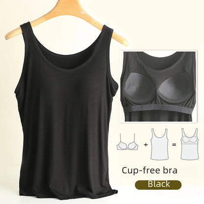Chaleco de modal para mujer con almohadilla para el pecho, correa de ajuste fino, sujetador de una pieza, camiseta base, transpirable, cómoda, espalda, belleza, almohadilla de algodón