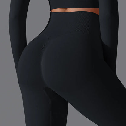 Leggings deportivos de yoga para mujer, sin costuras, cintura alta, elásticos, color sólido, para gimnasio, correr, secado rápido, realce y efecto moldeador.