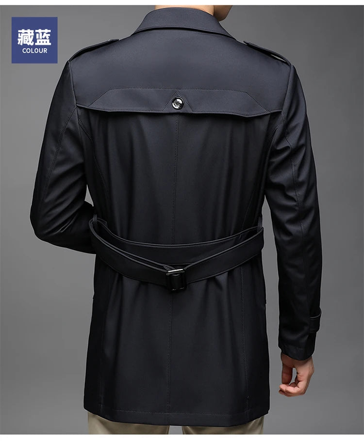 Abrigo tipo gabardina Maxbarley para hombre, estilo coreano, ligero, de lujo, de un solo botón, chaqueta larga cortavientos, colección primavera-otoño 2025, marca, con solapa.