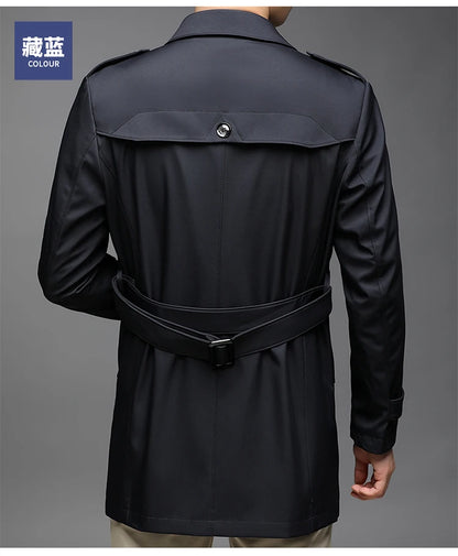 Abrigo tipo gabardina Maxbarley para hombre, estilo coreano, ligero, de lujo, de un solo botón, chaqueta larga cortavientos, colección primavera-otoño 2025, marca, con solapa.