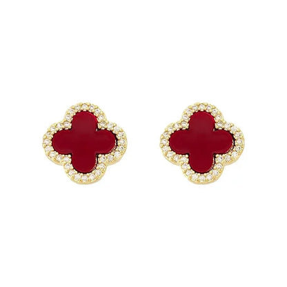 Pendientes clásicos de flor de cuatro hojas para mujer, sin perforaciones, con espiral antimosquitos, con clip, sin dolor, a la moda, versátiles y para desplazamientos diarios.