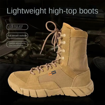 Botas tácticas ligeras para hombre, botas de combate, entrenamiento, con cordones, impermeables, para actividades al aire libre, senderismo y transpirables.
