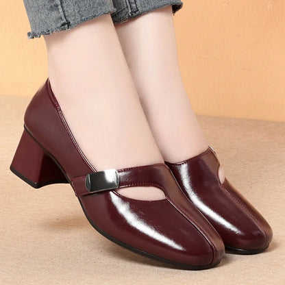Zapatos Mary Jane vintage de 5 cm, transpirables, cómodos, de boca baja, de piel suave, para mujer, primavera 2025, tacones de bloque medianos para oficina, mamá