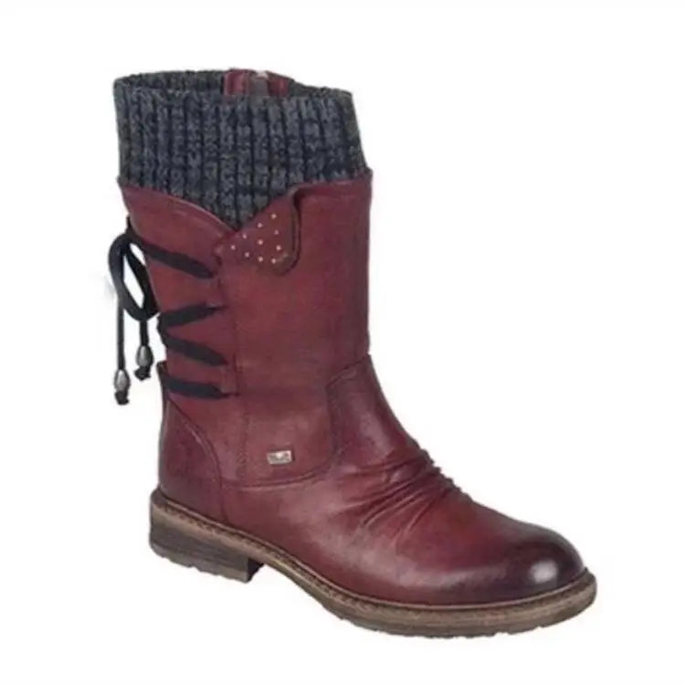 Botas de invierno a media pantorrilla para mujer, zapatos de invierno, botas de nieve a la moda para mujer, botas altas de gamuza cálidas 2025