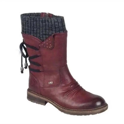 Botas de invierno a media pantorrilla para mujer, zapatos de invierno, botas de nieve a la moda para mujer, botas altas de gamuza cálidas 2025