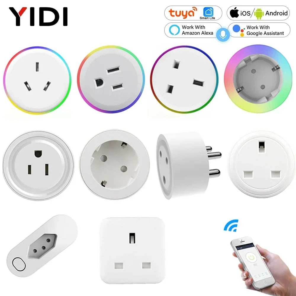 Enchufe inteligente WiFi UE EE. UU. RU DE BR AU IN Smart Life Aplicación Tuya Control remoto inalámbrico Enchufe Alexa Google Home Sin concentrador