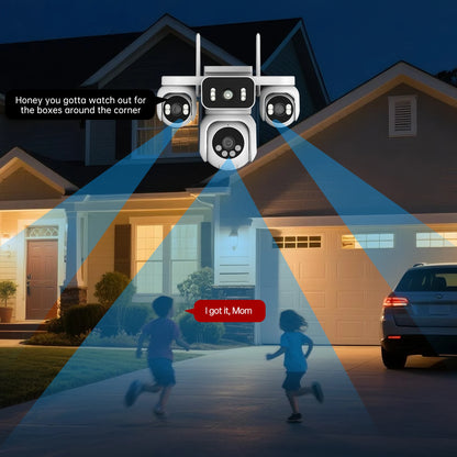 Cámara de seguridad WiFi 10K de 20 MP con 4 lentes, 4 pantallas, PTZ 360°, zoom 16x, resistente al agua, para vigilancia doméstica, CCTV, exteriores y callejera.