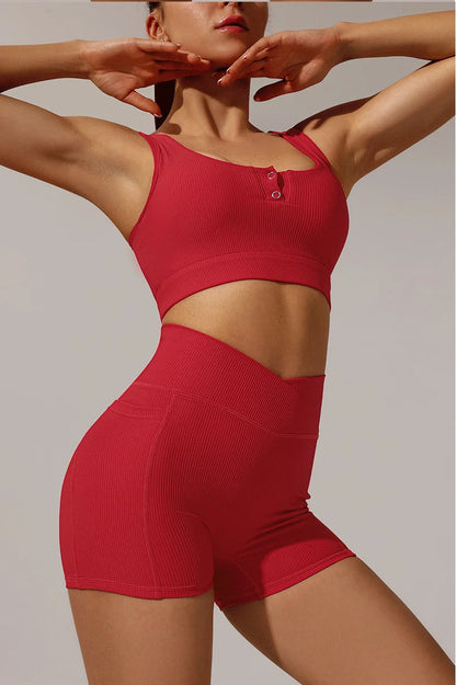 Conjunto de yoga y fitness para mujer, sujetador deportivo con cintura cruzada, mallas y pantalones cortos, ropa deportiva para mujer, conjuntos de entrenamiento, ropa para correr, fitness y gimnasio.