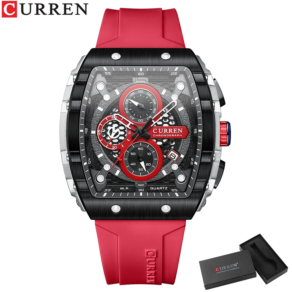 Relojes CURREN de primera marca para hombre, reloj de pulsera de cuarzo cuadrado de lujo, reloj cronógrafo luminoso resistente al agua para hombre, reloj con fecha