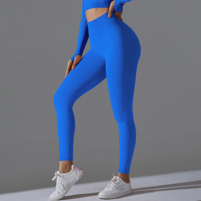 Leggings deportivos de yoga para mujer, sin costuras, cintura alta, elásticos, color sólido, para gimnasio, correr, secado rápido, realce y efecto moldeador.