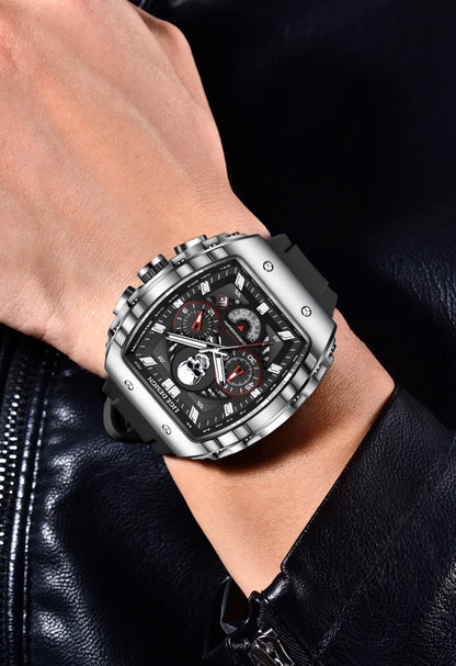 LIGE - Reloj de pulsera para hombre, de silicona, resistente al agua, estilo militar, deportivo, cuadrado, de cuarzo, cronógrafo, Masculino